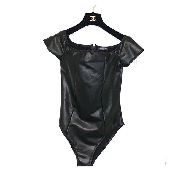 Fashion Nova Tops - Black faux leather bodysuit